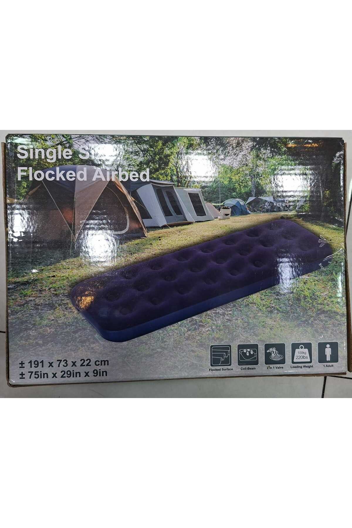 Single Size Flocked Airbed | Portable Camping & Guest Mattress