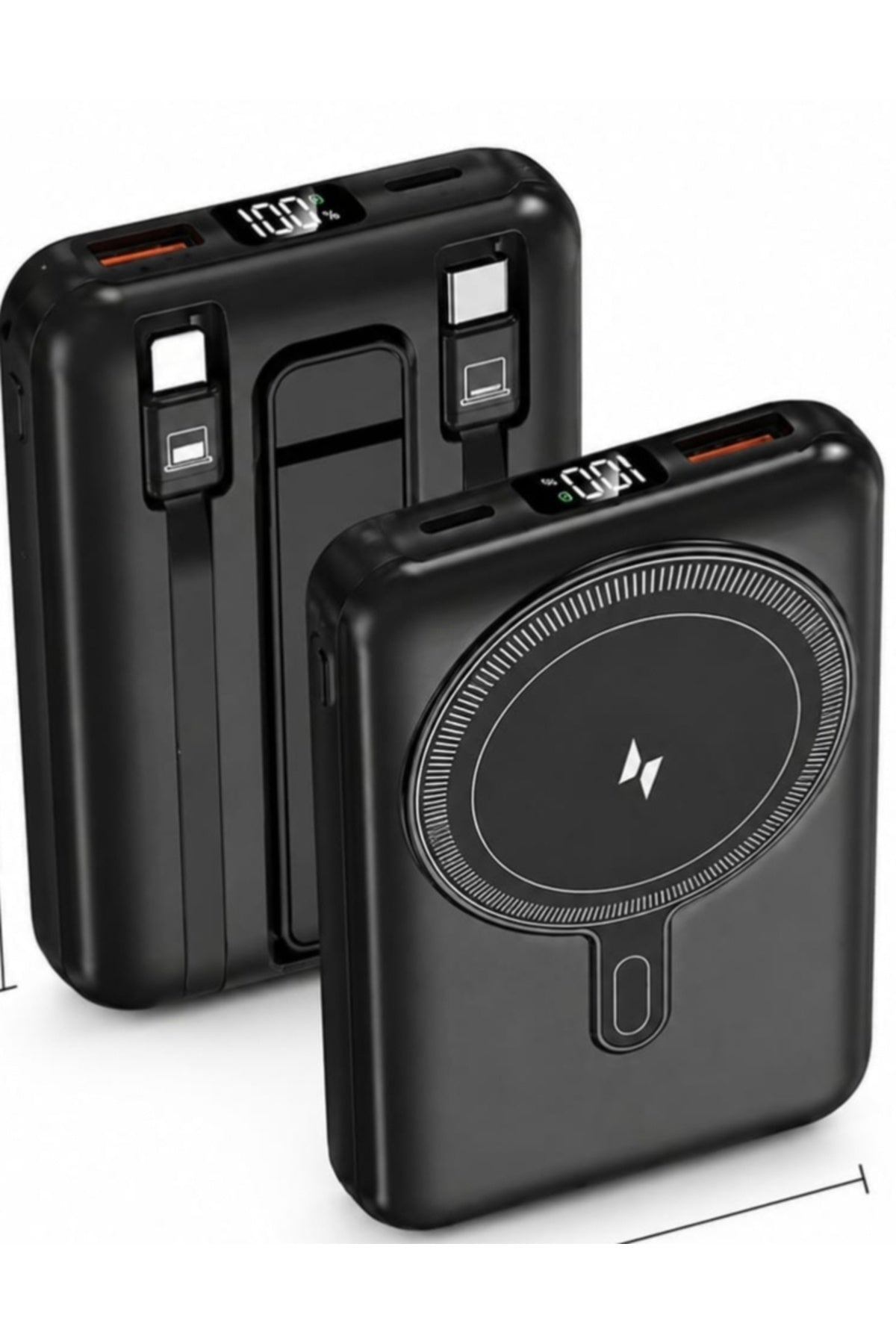Portable Wireless Charging Power Bank with Built-in Dual Charging Cables