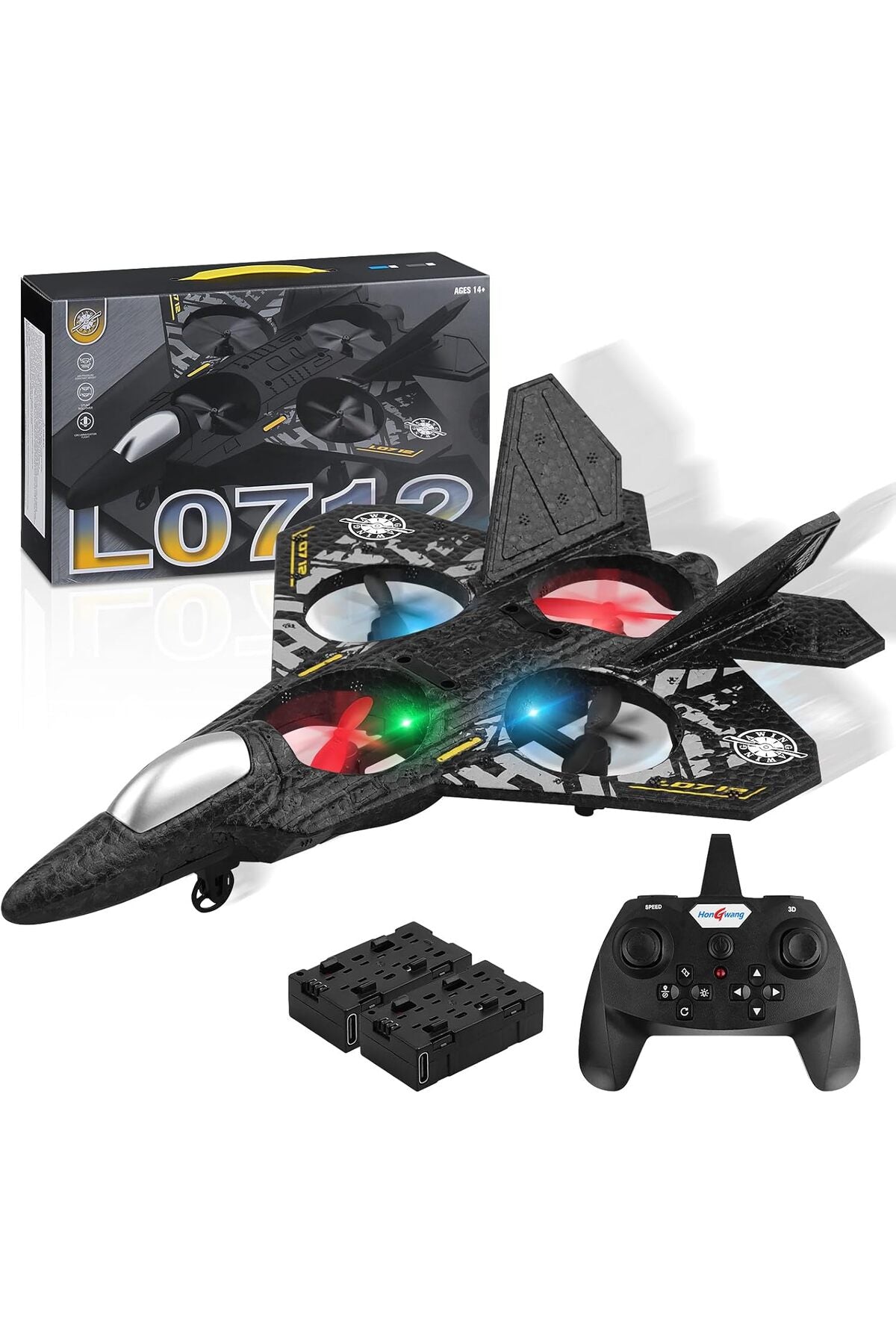RC Plane – 2.4GHz Remote Control Fighter Aircraft, RTF Quadcopter Toy with Lights & USB Charging