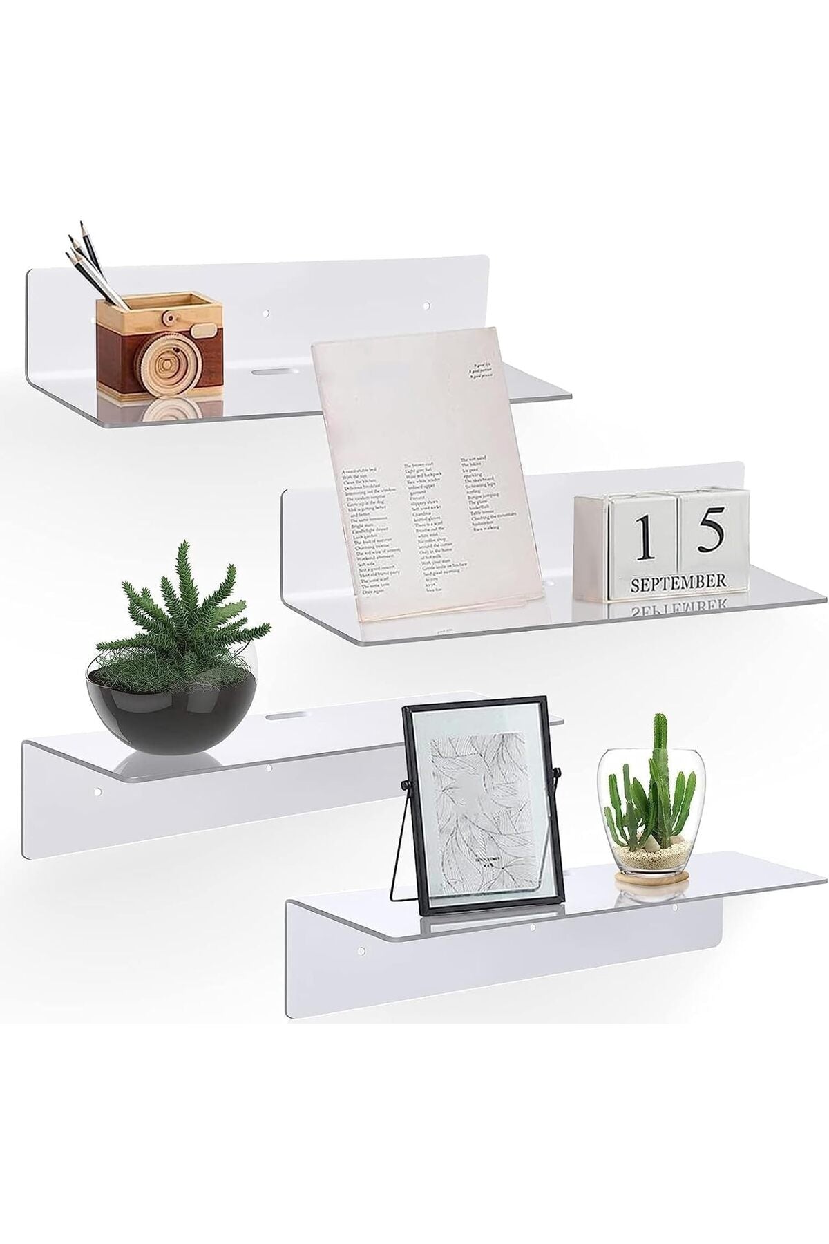 Acrylic Floating Wall Shelves Set of 2 (White)