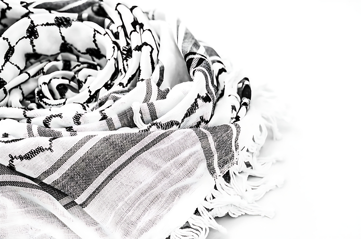 Classic Palestinian Keffiyeh Scarf – Black & White Arabic Shemagh with Tassels