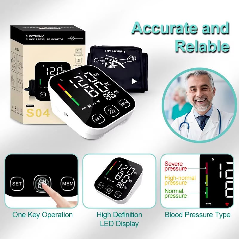 Digital Blood Pressure Monitor S04 – Automatic Upper Arm BP Monitor with LED Display