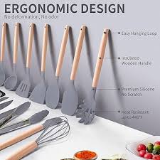 12PCS Silicone Cooking Utensil Set with Holder | Heat-Resistant Kitchen Gadgets & Tools | Non-Stick, Non-Toxic Wooden Handle Cookware Turner Spatula Set