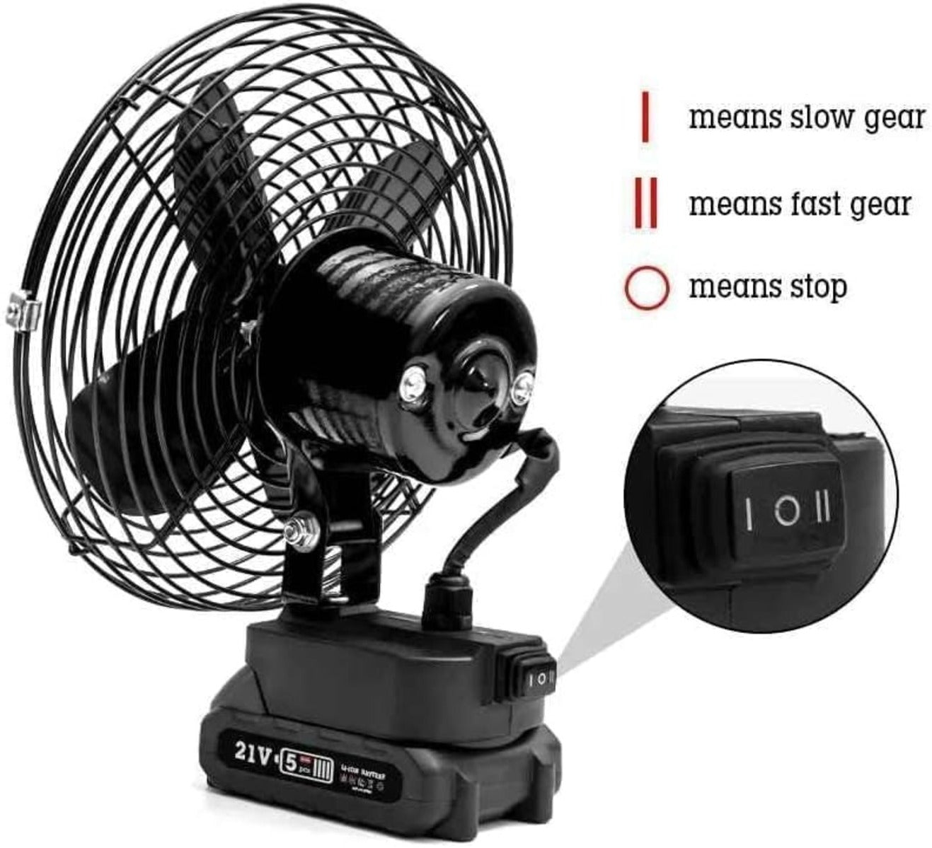 21V Lithium Electric Power Fan – Portable Cordless High-Velocity Industrial Fan with Rechargeable Battery & 2-Speed Control