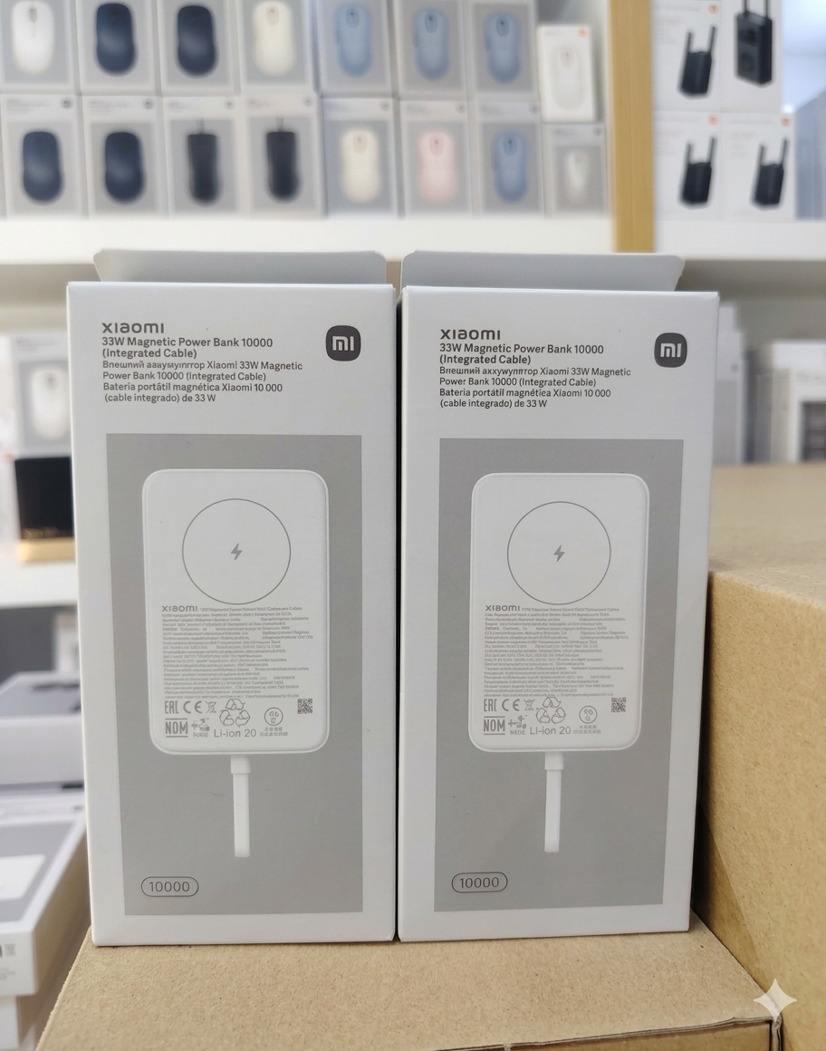 10000mAh Magnetic Wireless Power Bank with 33W Fast Charging & Built-In Cable
