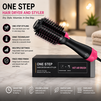 One Step Hot Air Brush Hair Dryer & Volumizer | 3-in-1 Hair Dryer, Straightener & Styler