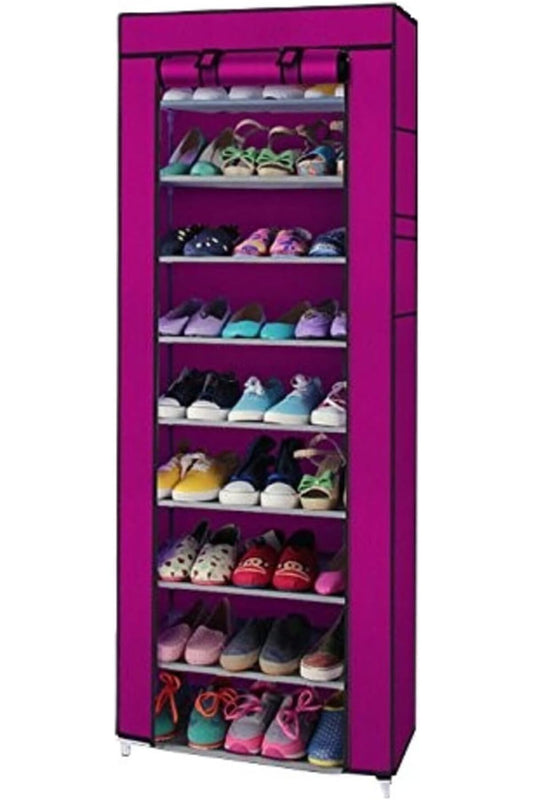 9-Tier Foldable Shoe Rack Storage Box for 27 Pairs (Rose)