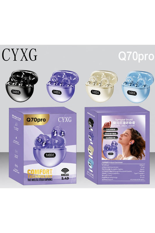 Q70 Pro Bluetooth 5.4 TWS Earbuds with Digital Display & Type-C Charging