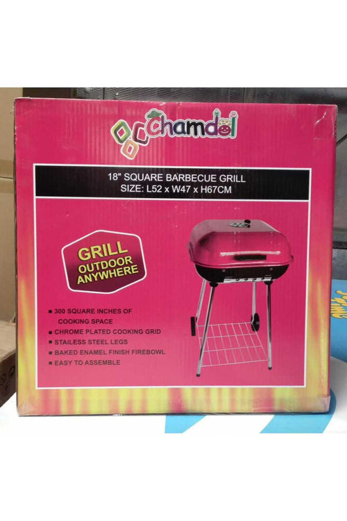 18" Square Portable Charcoal Barbecue Grill - 300 Sq In Outdoor Cooking Station
