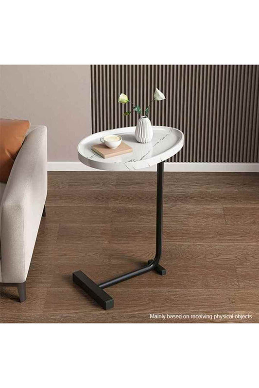 Modern Marble-Effect C-Shaped Sofa Side Table