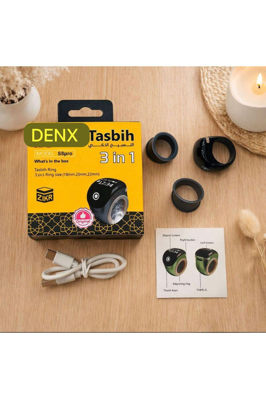 Model S8pro Smart Tasbih Ring | Digital Counter & 3-in-1 Size Kit | OLED Display Zikr Ring