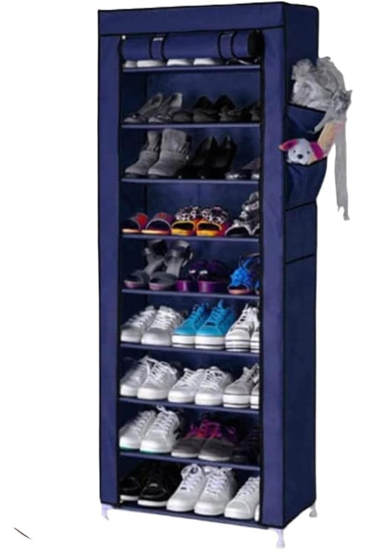 10-Tier Foldable Shoe Rack with Zippered Cover - Holds up to 25 Pairs (Cyan Blue, 157x59x28 cm)