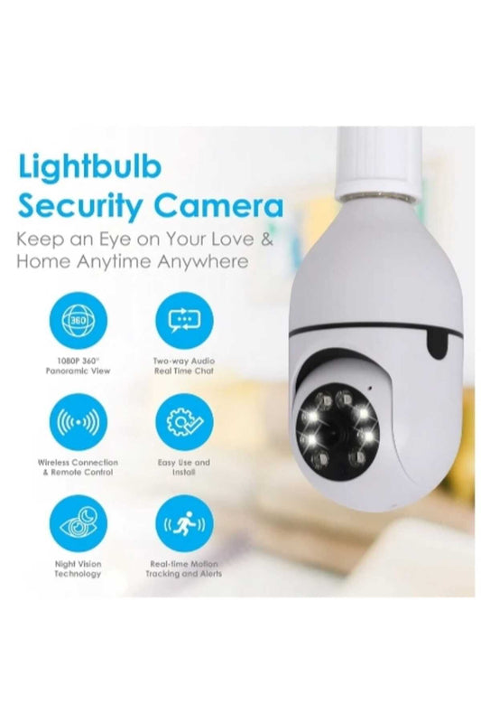 360° WiFi Light Bulb Security Camera – PTZ Smart Home Surveillance with Two-Way Audio