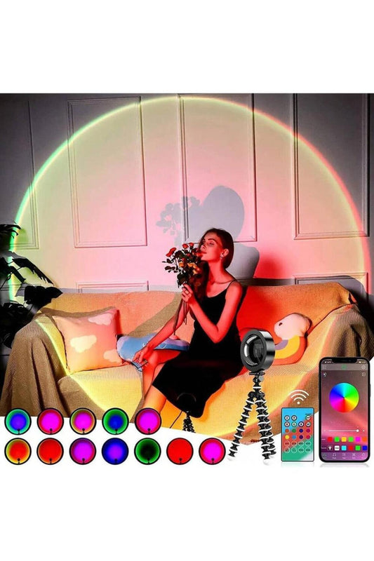Smart App-Controlled RGB+W Sunset Projector – 21-Color Multi-Mode Atmosphere Lamp