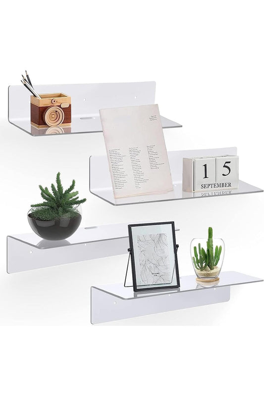 Acrylic Floating Wall Shelves Set of 4 - White