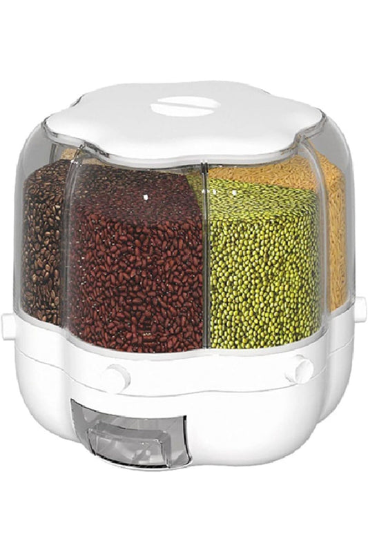 Food Storage Container, 6-Grid Rotating Rice & Grain Dispenser