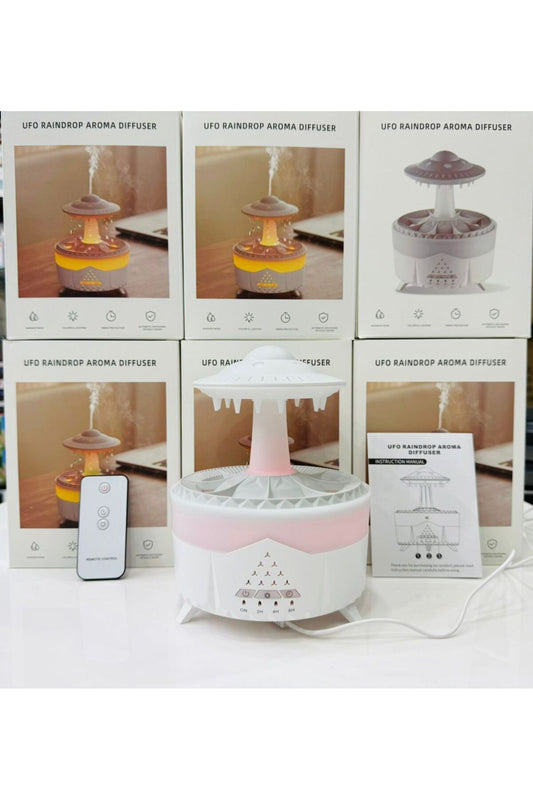 UFO Raindrop Aroma Diffuser Humidifier with LED Light & Mist Spray for Home Office