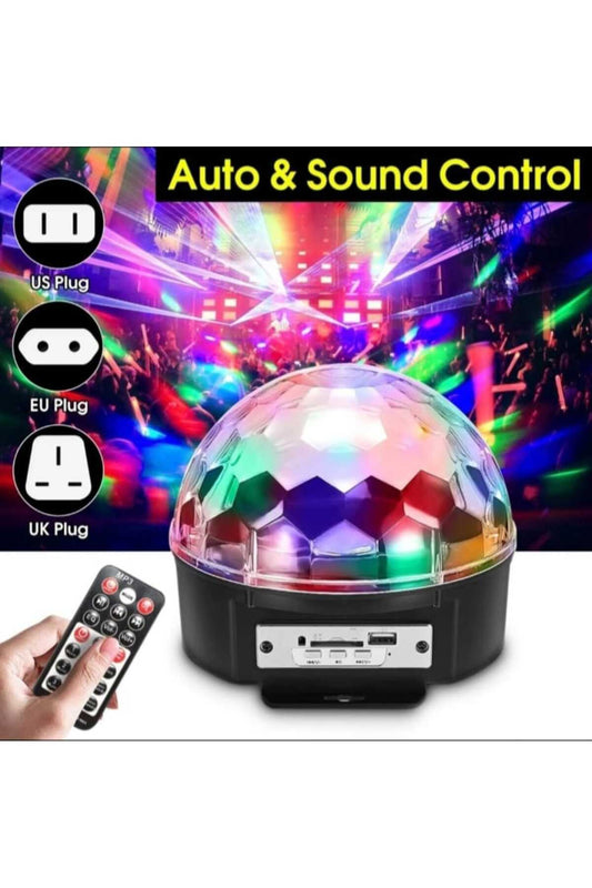 Bluetooth Crystal Magic Ball Party Light – 6-Color 360° Rotating Disco Lamp & MP3 Player