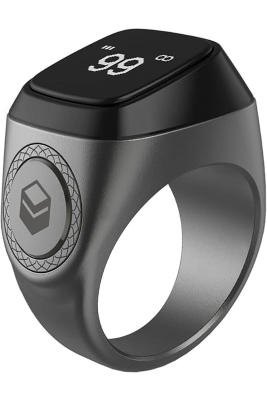 Metal Alloy M02/M02 Pro Smart Zikr Ring - OLED, Bluetooth, 5 Prayer Reminders (Graphite, 18mm)
