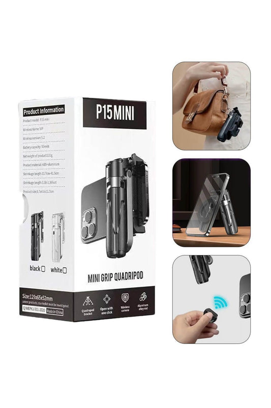 Mini Grip Selfie Stick – Ultra-Portable Extendable Phone Holder with Bluetooth