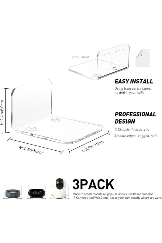 Acrylic Floating Wall Shelves Set of 3 - Clear (No Drill Required)