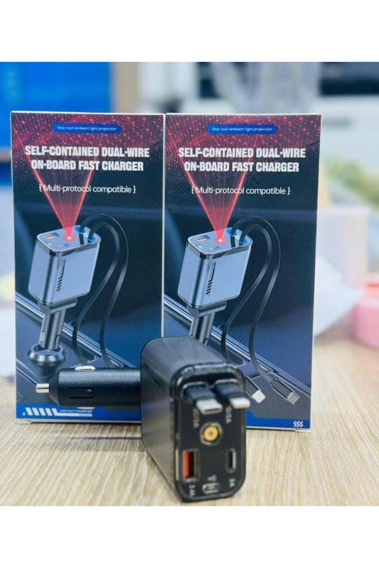 Self-Contained Dual Wire On-Board Fast Car Charger – High-Speed Charging for Multiple Devices