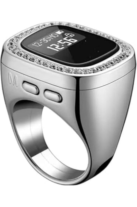 Zikr Counter No.502 Smart Tasbih Ring with Diamond (Silver, 18mm)