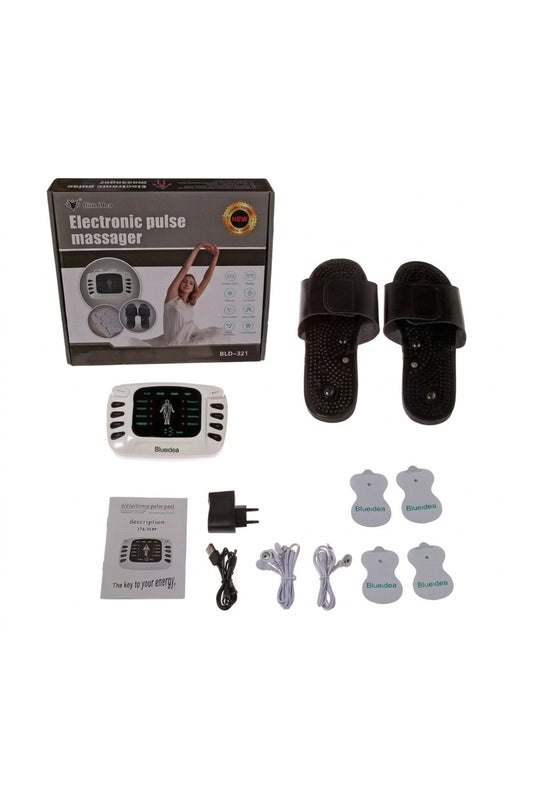 8-Mode Electronic Pulse Massager with Specialized Foot Massaging Slippers