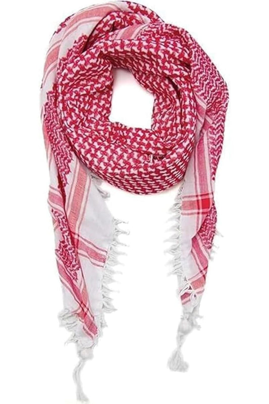 Palestine Red Shemagh Headscarf Traditional Desert Scarf for Men, 100% Cotton