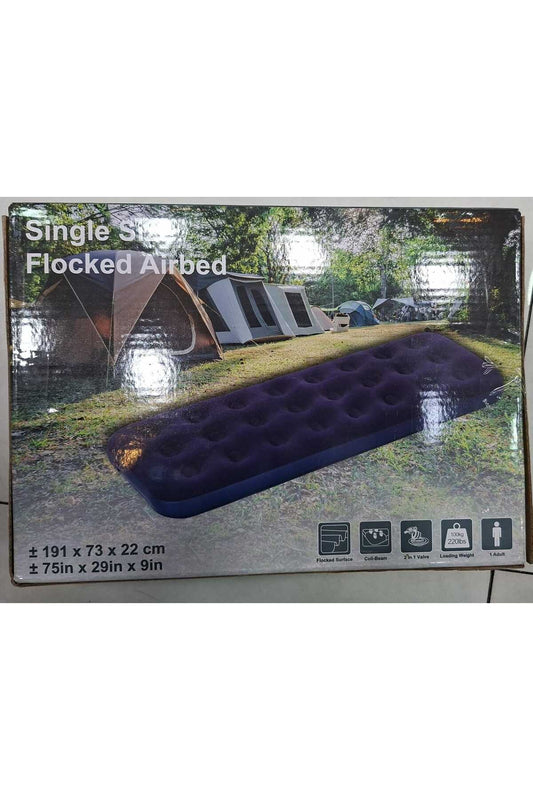 Single Size Flocked Airbed | Portable Camping & Guest Mattress