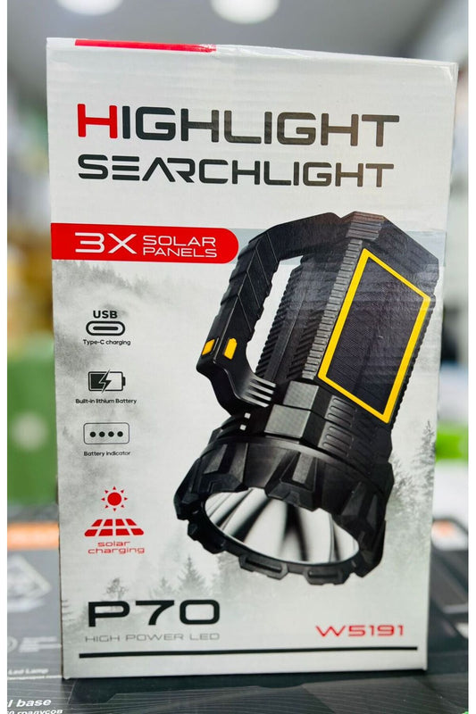 P70 High-Power Multi-Functional LED Searchlight – Solar & Type-C Rechargeable Emergency Station