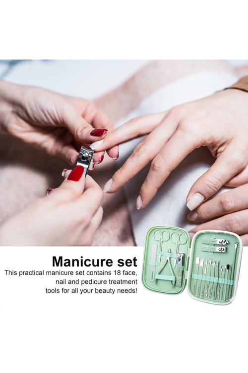 18-Piece Stainless Steel Grooming & Manicure Set – Mint Green Travel Collection