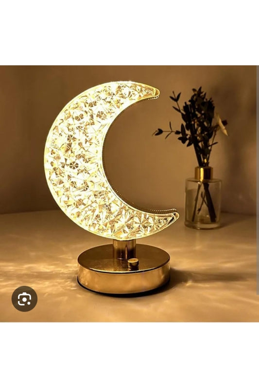 Crystal Crescent Moon Table Lamp – 3 Light Modes (Cold, Natural, Warm)