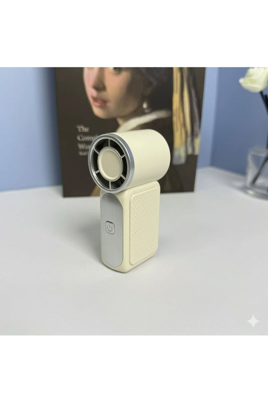 Mini Portable Turbofan Handheld Fan – Cream Beige Edition with High-Speed Airflow