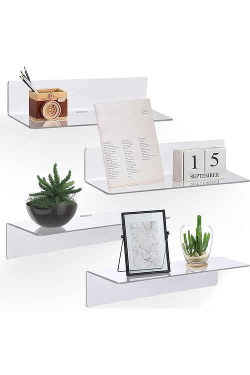 Acrylic Floating Wall Shelves Set of 2/4/8 - Clear/Black/White (8, White)