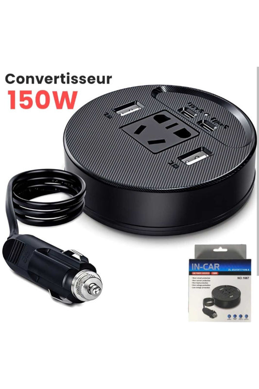 150W Car Power Inverter 12V to 220V AC with Dual USB 3.1A & Dual Type-C Fast Charging