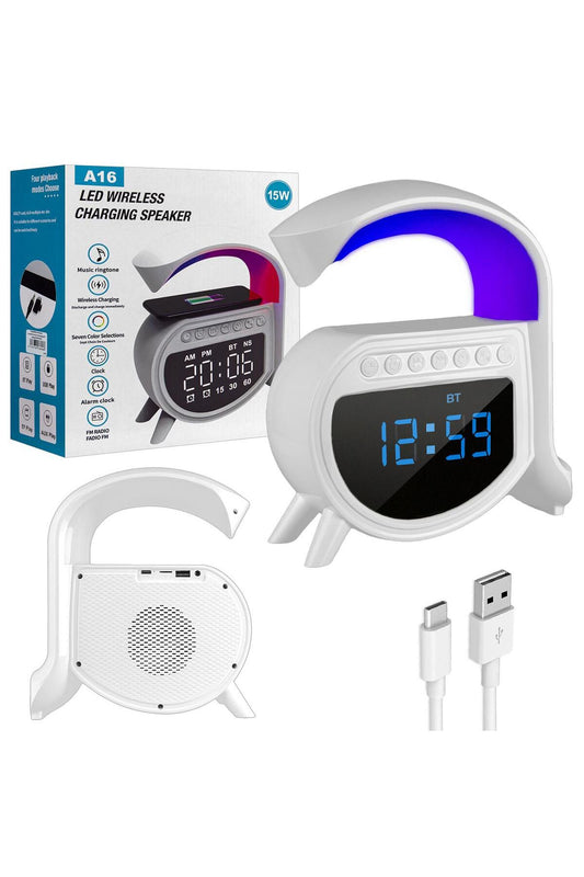 A16 LED Wireless Charging Speaker with Bluetooth Audio & Multi-Color Light