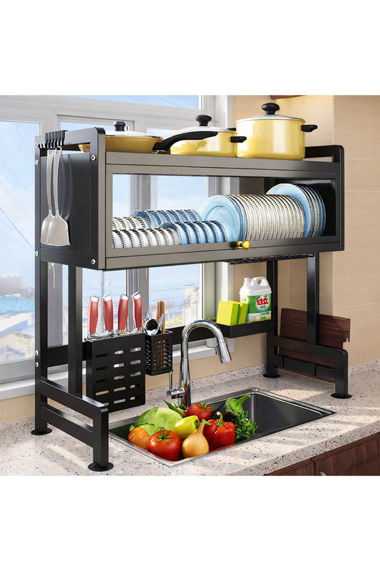 Heavy-Duty 2-Tier Over-The-Sink Kitchen Organizer with Dust-Proof Enclosed Storage