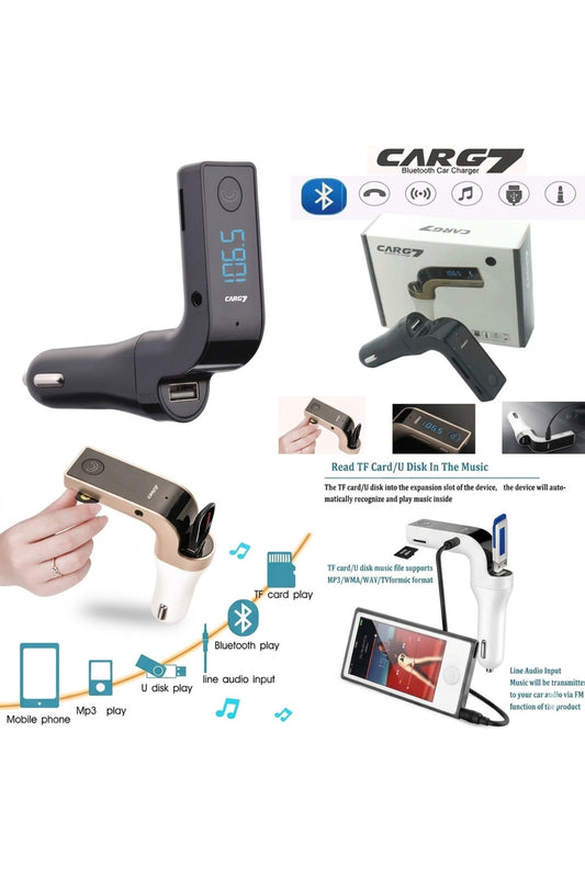 Bluetooth G7 FM Transmitter & Car Charger - Wireless Audio & Hands-Free Calling (Random Color: Black or Gold)