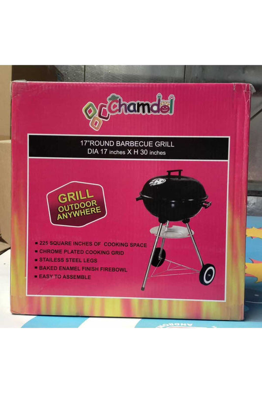 17" Round Charcoal BBQ Grill - Portable Outdoor Barbecue with Stainless Steel Legs & Cooking Grid