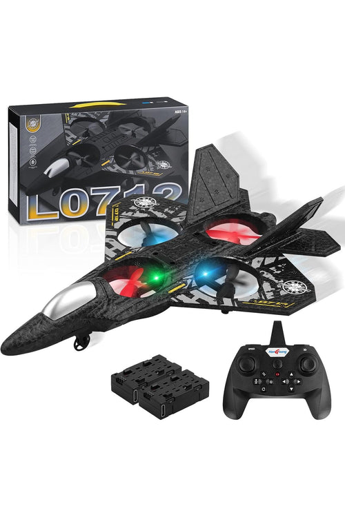 RC Plane – 2.4GHz Remote Control Fighter Aircraft, RTF Quadcopter Toy with Lights & USB Charging