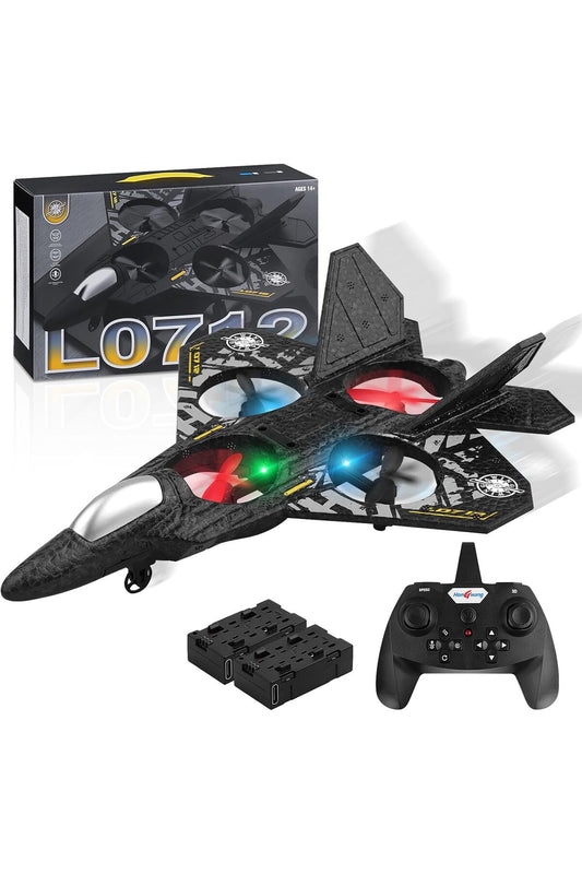 RC Plane – 2.4GHz Remote Control Fighter Aircraft, RTF Quadcopter Toy with Lights & USB Charging