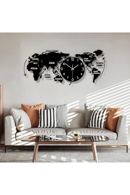 MEISD Extra Large Decorative World Map Wall Clock, 43.3-inch, Silent, Battery Operated