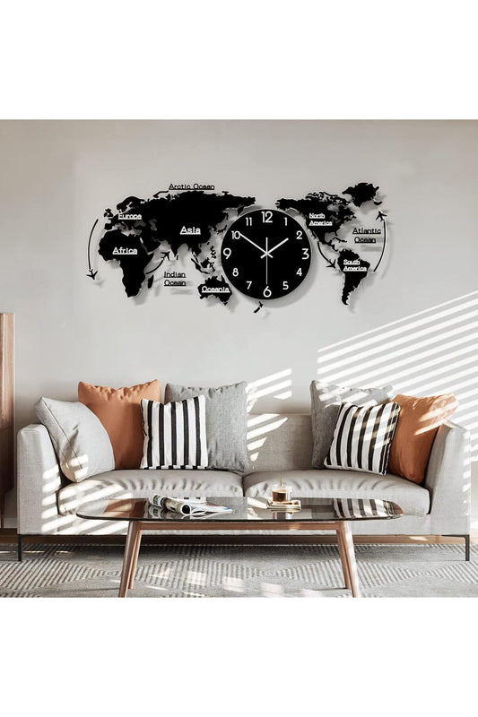 MEISD Extra Large Decorative World Map Wall Clock, 43.3-inch, Silent, Battery Operated