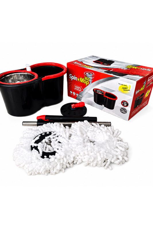 360-Degree Professional Spin Mop System with Dual-Chamber Wringing Bucket and Adjustable Handle