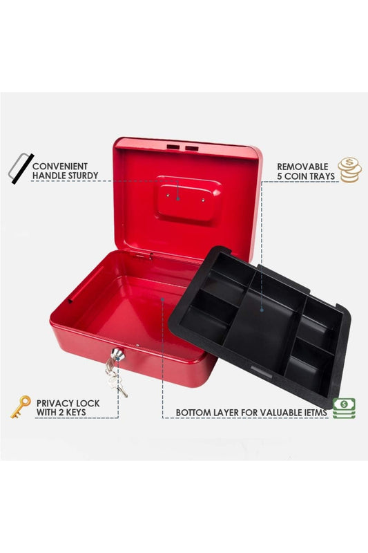 Premium Secure Metal Cash Box – Durable Lock, Portable Handle, Multi-Compartment Storage
