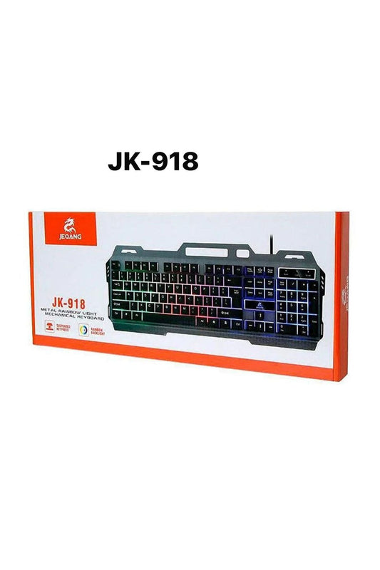 JK-918 Metal Rainbow Light Mechanical Keyboard USB Wired Gaming Keyboard for PC & Laptop