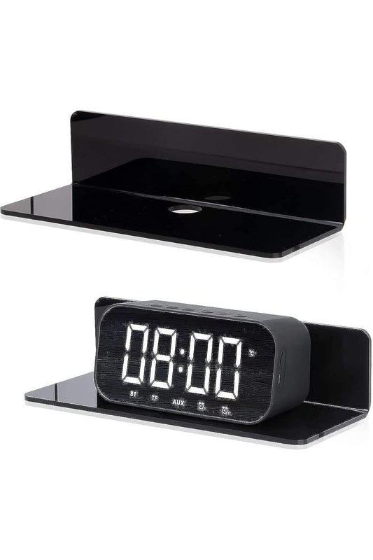 Acrylic Floating Wall Shelves Set (2, Black) - Small Shelf for Bedroom, Bathroom, Kitchen, Living Ro