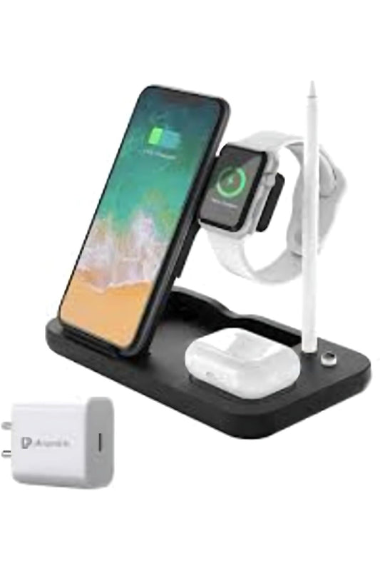 Wireless Charger 4-in-1 Charging Station with Digital Alarm Clock for iPhone, Apple Watch, AirPods,