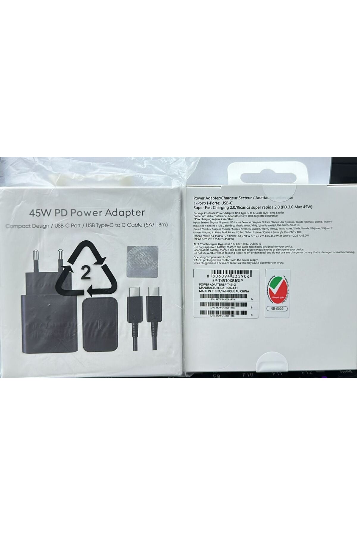 45W USB-C PD Power Adapter - Super Fast Charging 2.0 with 1.8m 5A Cable